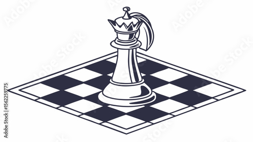 Chess queen piece on board game strategy and tactics illustration