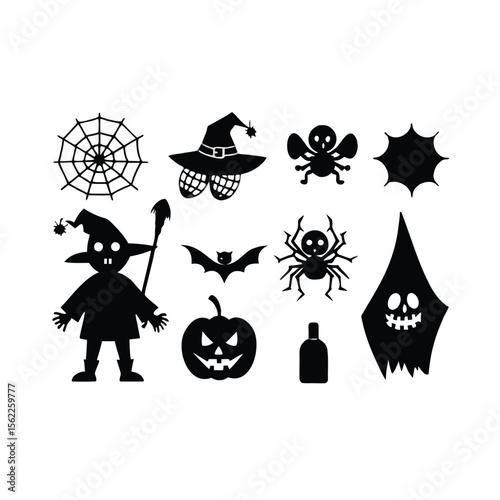 Halloween Spooky set silhouette vector Halloween ghost and Halloween Elements