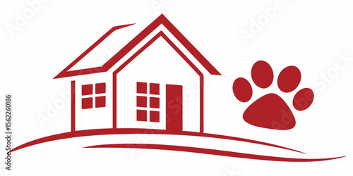 Pet friendly house animal shelter adoption home dog cat paw design logo