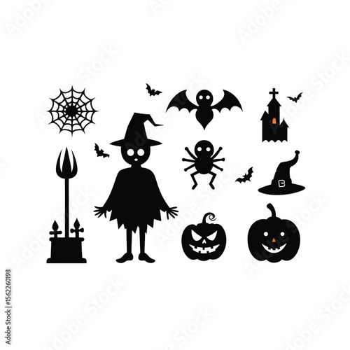 Halloween Spooky set silhouette vector Halloween ghost and Halloween Elements
