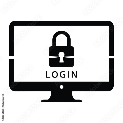 Black Computer Screen Displaying Padlock Login Icon security