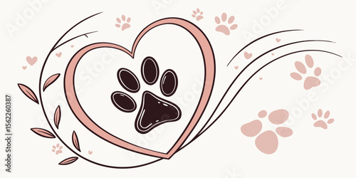 Dog paw print heart vector design for pet lovers and animal rescue art