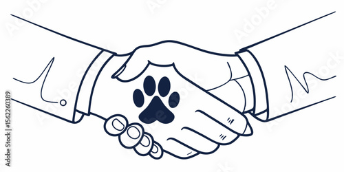 Pet adoption partnership handshake paw print agreement vector graphic