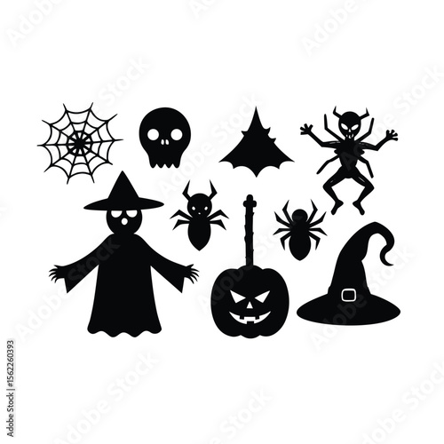 Halloween Spooky set silhouette vector Halloween ghost and Halloween Elements
