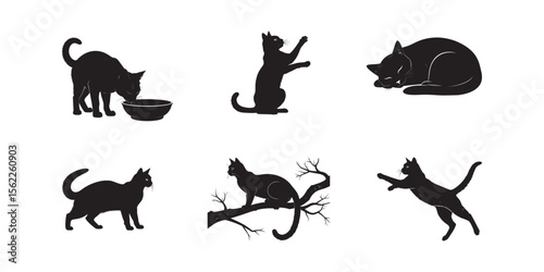 Silhouette Serenade A Collection of Feline Forms in Playful Poses and Peaceful Slumber Captured in Striking Black Silhouettes