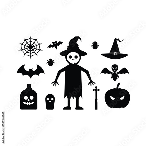 Halloween Spooky set silhouette vector Halloween ghost and Halloween Elements