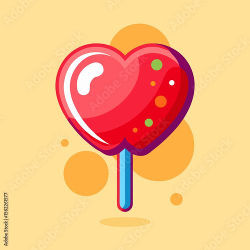 Vibrant Red Lollipop Heart Design with Bubbly and Whimsical Elements