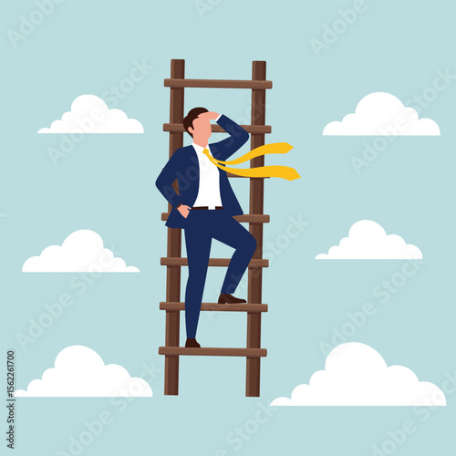 Career Ladder to Success - Businessman Climbing Towards Achievement