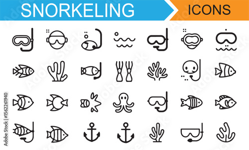 Aquatic Exploration and Snorkeling Vector Icons