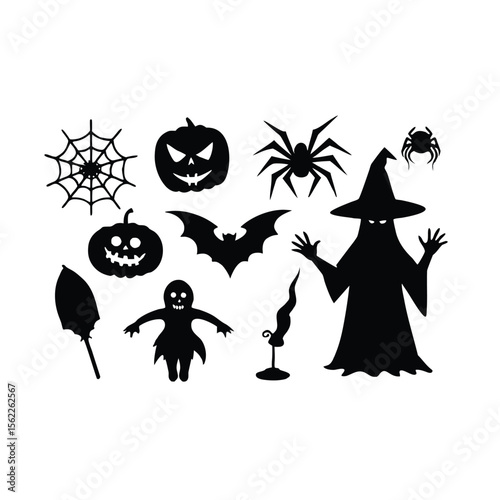 Halloween Spooky set silhouette vector Halloween ghost and Halloween Elements
