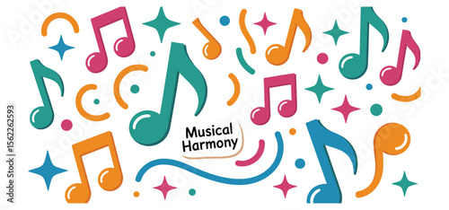 Hand-Drawn Colorful Music Notes , Vector Symbols for Design & Print
