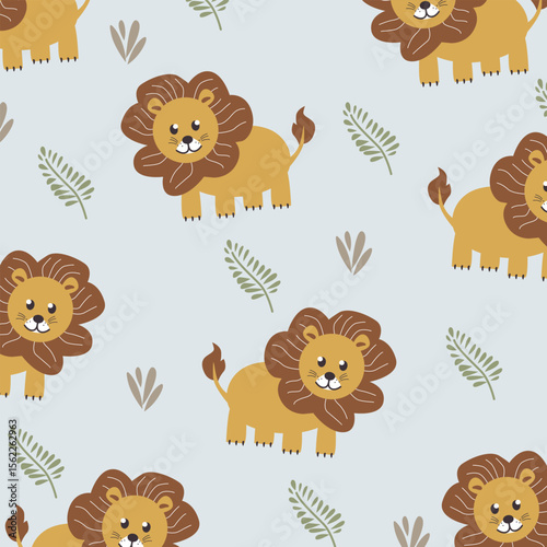 cute lion vector illustration seamless design for kids apparel fullprint fabric