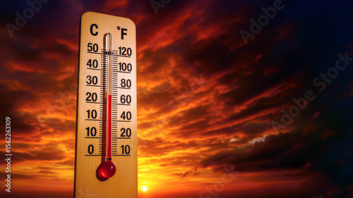 Fiery Sky Thermometer Measuring Extreme Heat temperature