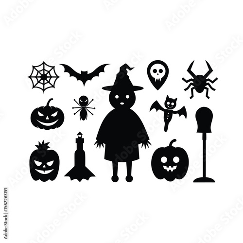 Halloween Spooky set silhouette vector Halloween ghost and Halloween Elements