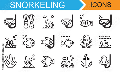 Underwater Snorkeling and Diving Symbols for Marine Exploration