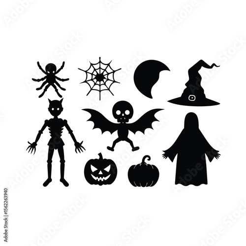 Halloween Spooky set silhouette vector Halloween ghost and Halloween Elements