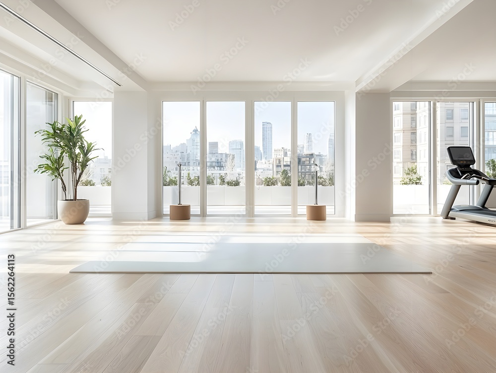 Fototapeta premium Modern Gym Room with City View