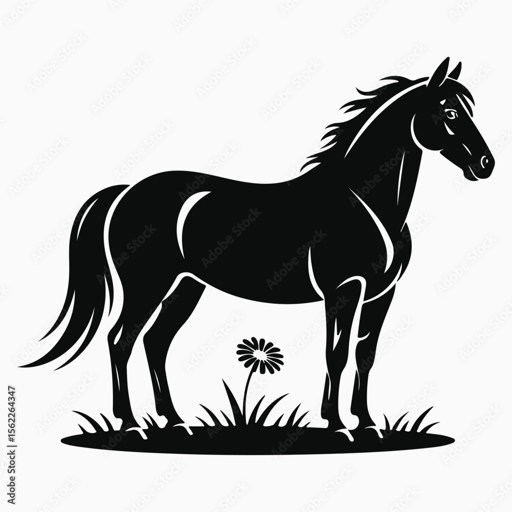 Obraz premium Black Horse Silhouette on White Background