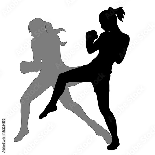 Female fighter practicing martial arts without background  