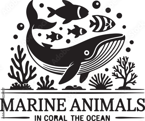 Marine Animals in Coral Ocean Logo