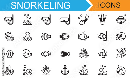 Diving and Snorkeling Activity Icons with Marine Life Illustrations