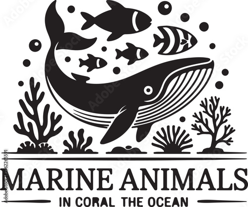 Marine Animals in Coral Ocean Logo
