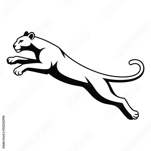  Dynamic black and white silhouette of a powerful jaguar leaping gracefully through the air