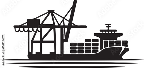 Container Ship at Port with Crane