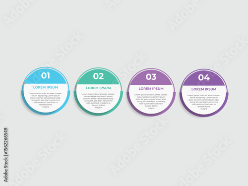Chart infographic 4 point with round box and circle badge on center with horizontal direction for slide presentation