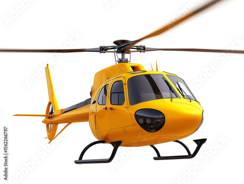 Yellow commerical helicopter on white background