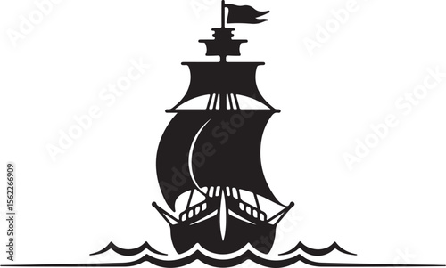 Vintage Sailing Ship on Waves