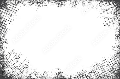 Grunge frame on a white background. Old frame with dust texture. Dirty retro border. 