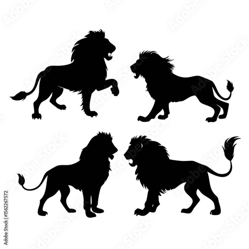 Lion Silhouette Vector Set – Roaring and Walking Lion Poses | Wild Animal Black Outline Clipart for Logos, Tattoos, Decals, and Graphic Design

