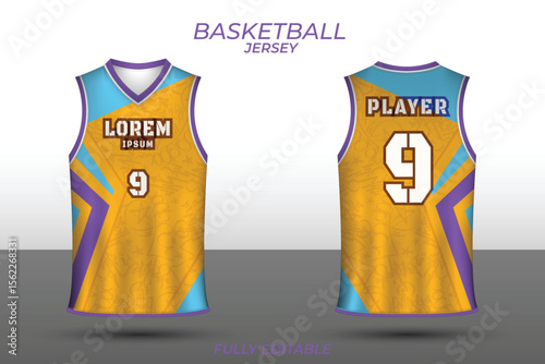 Modern Basketball Jersey Design Template, Editable Mockup