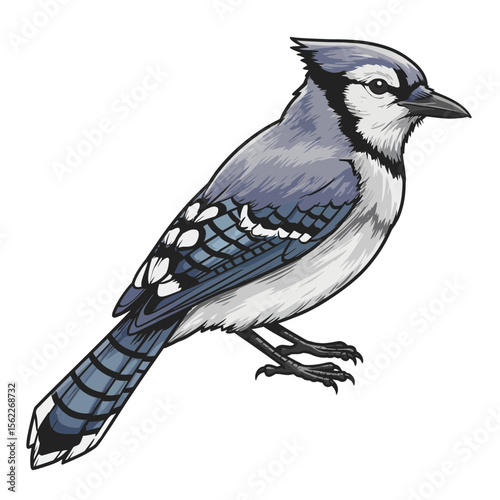 Illustration of a blue jay bird standing upright silhouette