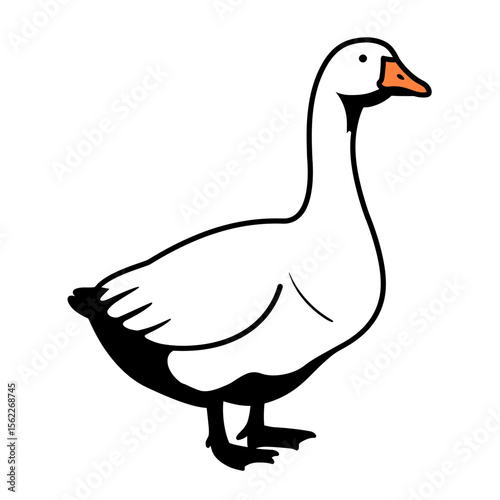 Illustration of a white goose with orange beak side view silhouette