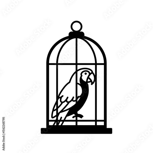 Silhouette of a parrot inside of a birdcage vector