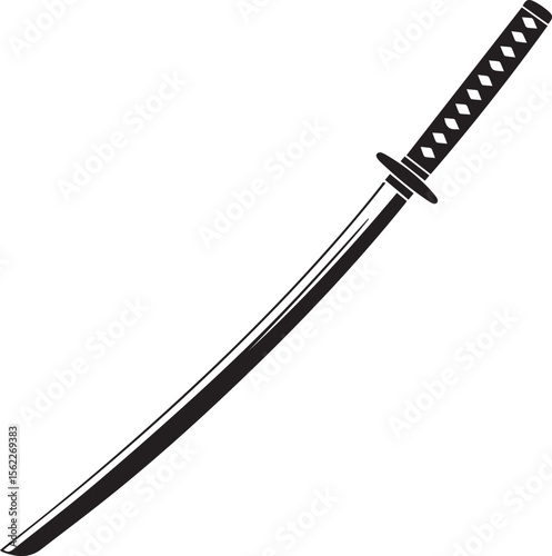 Isolated medieval katana sword vector illustration with a sharp metal blade