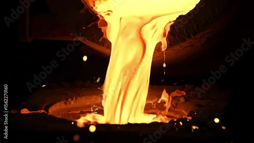 Molten metal pouring, foundry, dark, industrial