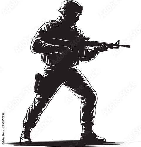 Black vector silhouettes illustrating people playing baseball or holding a gun
