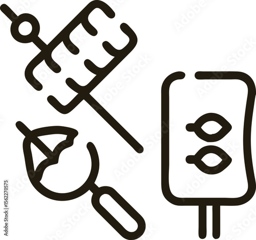 Medical Supplies Icon Set: Intravenous Drip, Syringe, and Test Tube Illustration