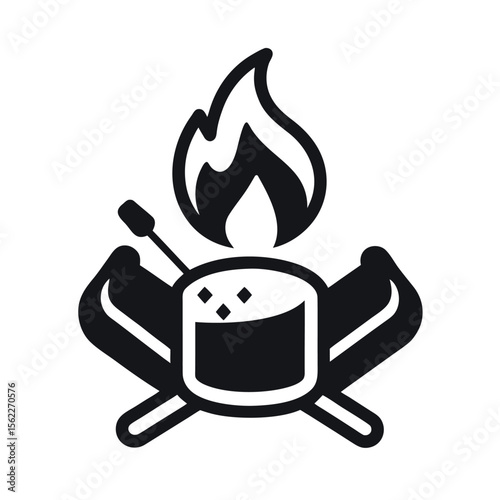 Roasted marshmallow silhouette flat icon vector