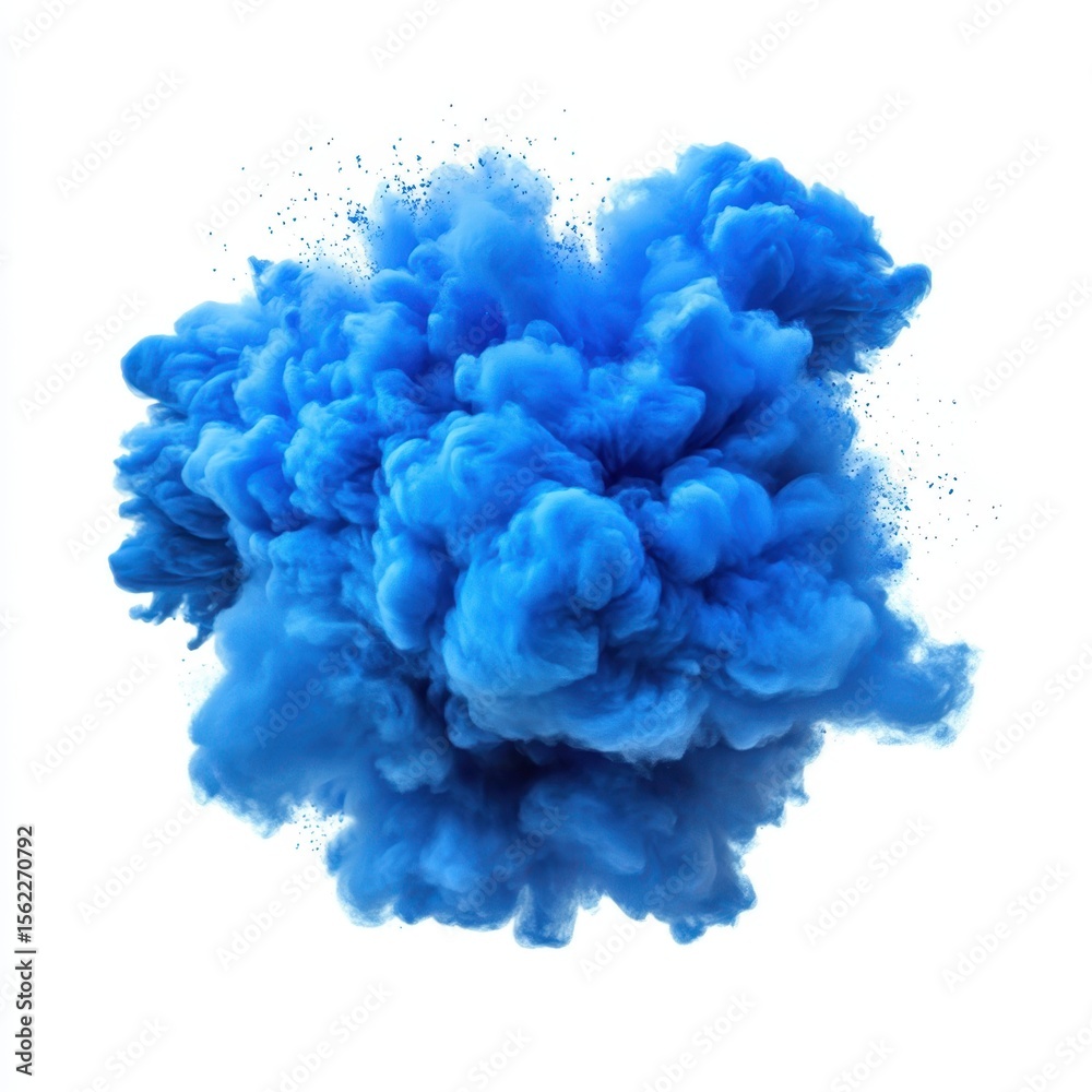Fototapeta premium Explosion of vibrant blue powder or smoke isolated on white background