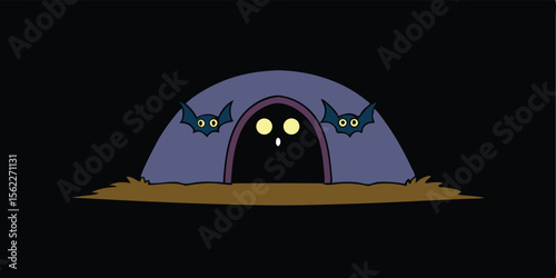 Stained glass window in church with moonlit haunted house, dark trees, and a starry night sky illustration