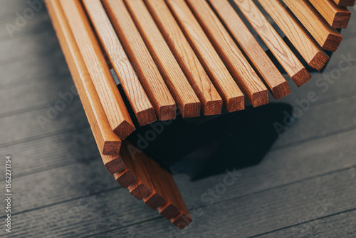 Close-Up of Modern Wooden Bench Slats