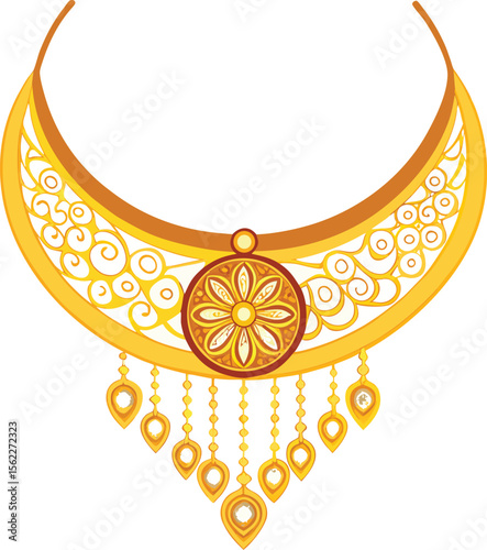 Golden Ethnic Necklace Vector

