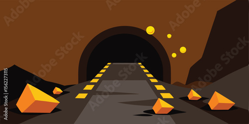 Night highway guides the winding path to the city, a conceptual journey of future success