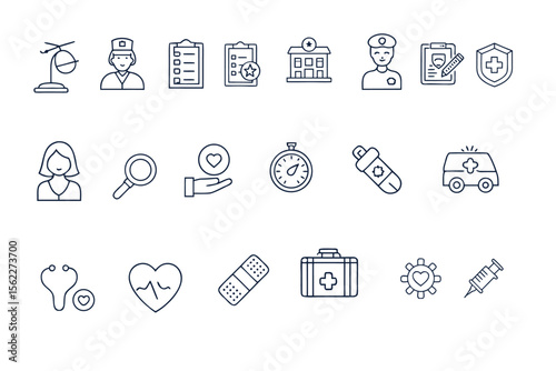 Medical Line Icons Set – Healthcare, Emergency, and Treatment Symbols for Web & App