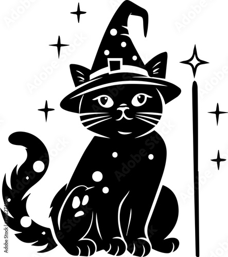Cute Wizard Cat Illustration in Cartoon Style