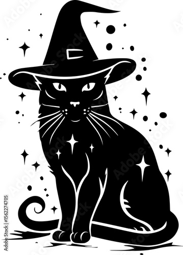 Cute Wizard Cat Illustration in Cartoon Style